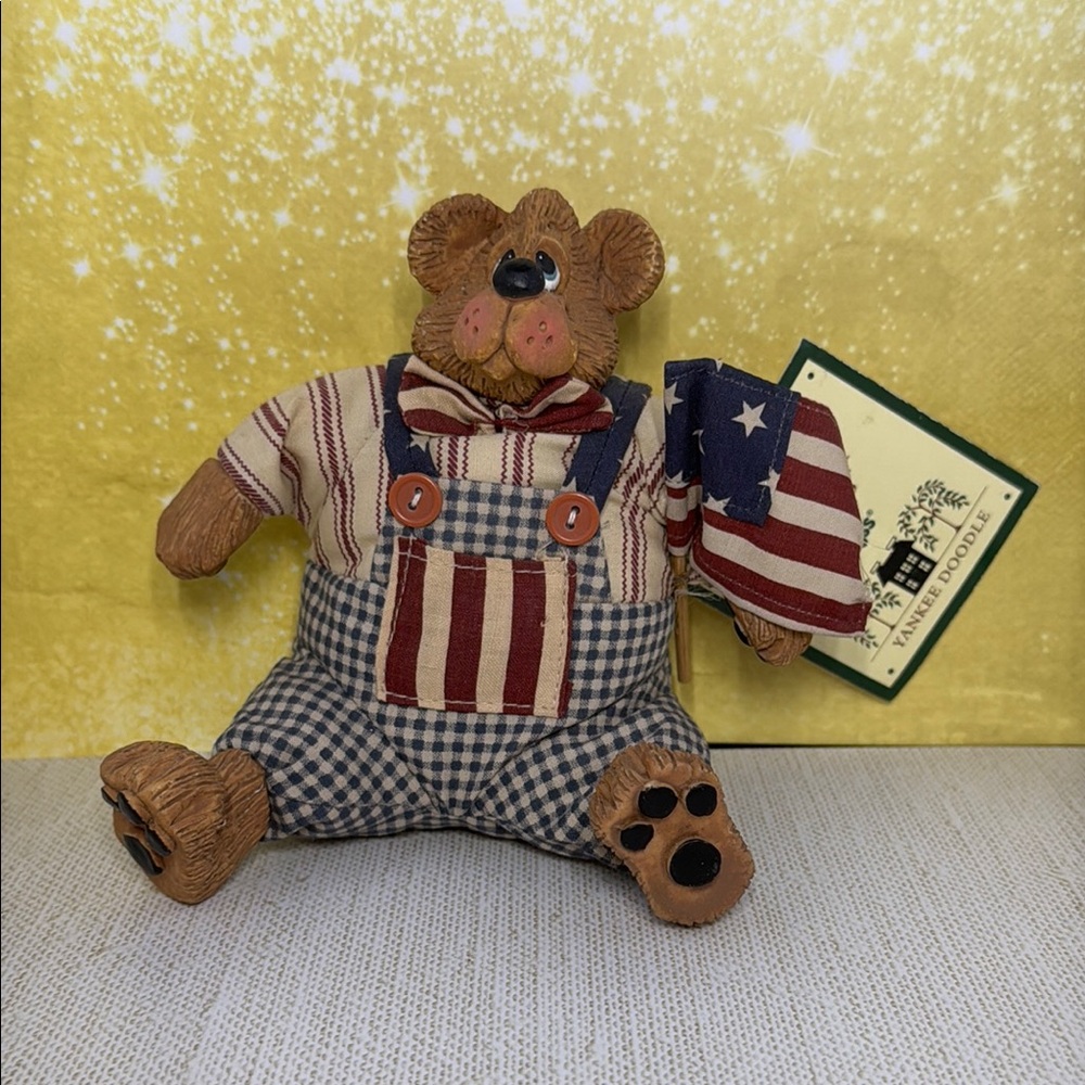 The Country Folks Patriotic Bear Figurine with Flag